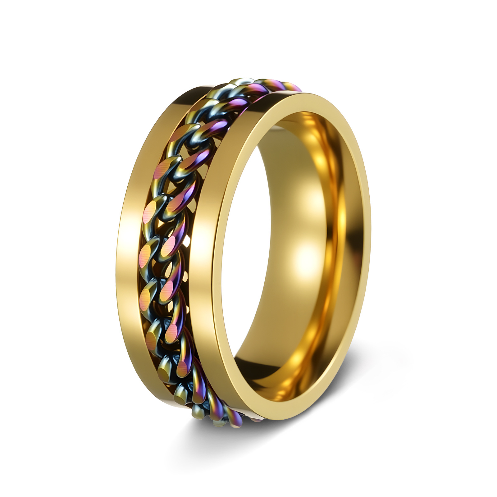 Hombres de acero de titanio pulsera giratoria anillo de cadena giratoria joyería de descompresión popular en línea anillo de cerveza de botella abierta