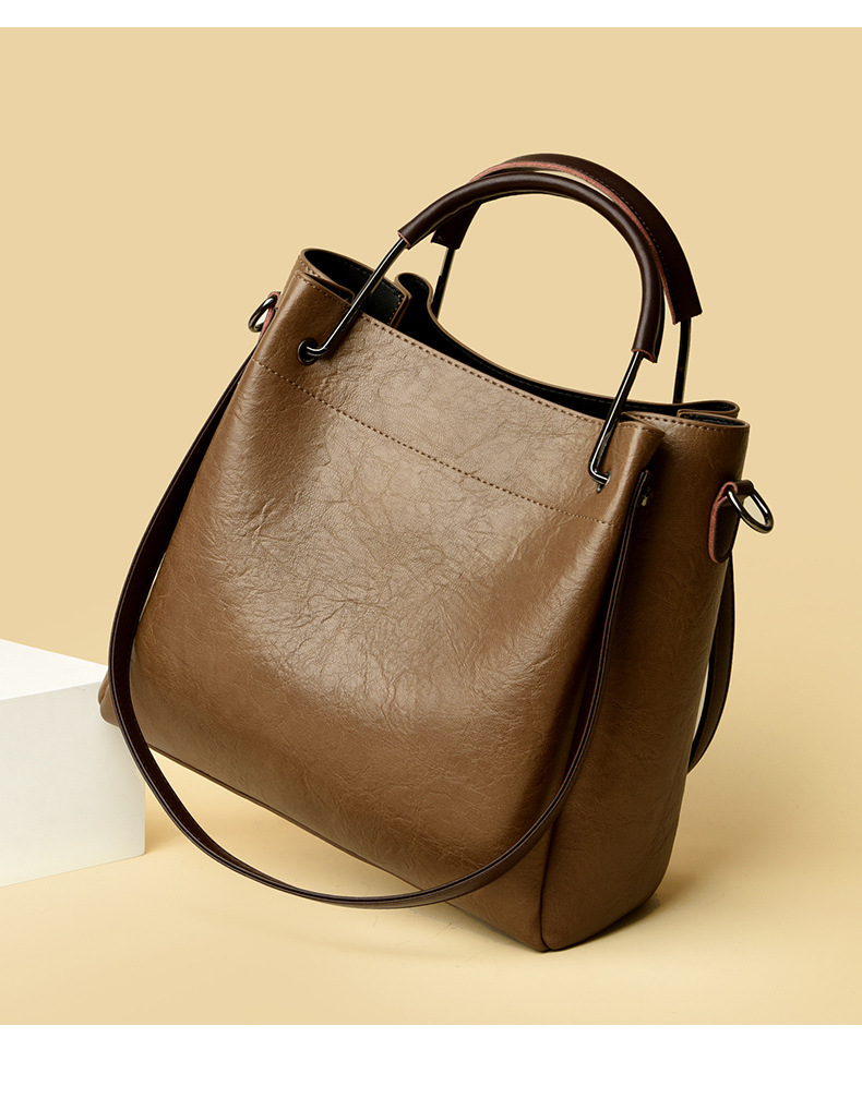 Women's handbag retro fashion bucket bag versatile commuter large capacity shoulder messenger bag_voghion.com