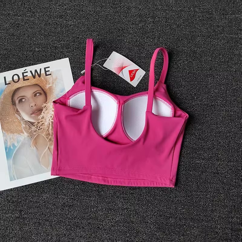 夏薄型スポーツキャミソール女性の胸パッドオールインワン美しい背中ヌードスポーツ下着耐衝撃フィットネスベスト|undefined