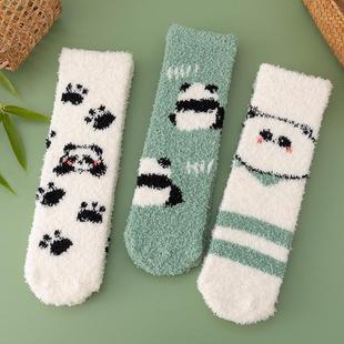 Coral velvet socks women's autumn and winter mid-calf fleece-lined thick warm stockings breathable sweat-absorbent cartoon panda winter stockings