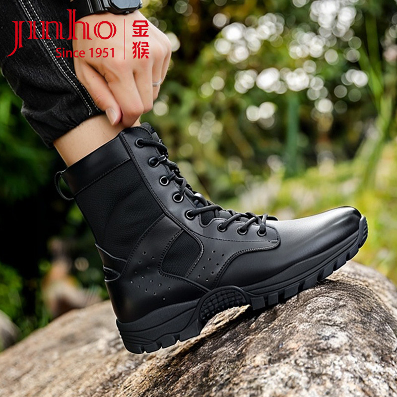 Monos dorados nuevas botas de combate negras botas tácticas con cremallera lateral de piel de vaca al aire libre botas de montaña resistentes al desgaste botas Martin