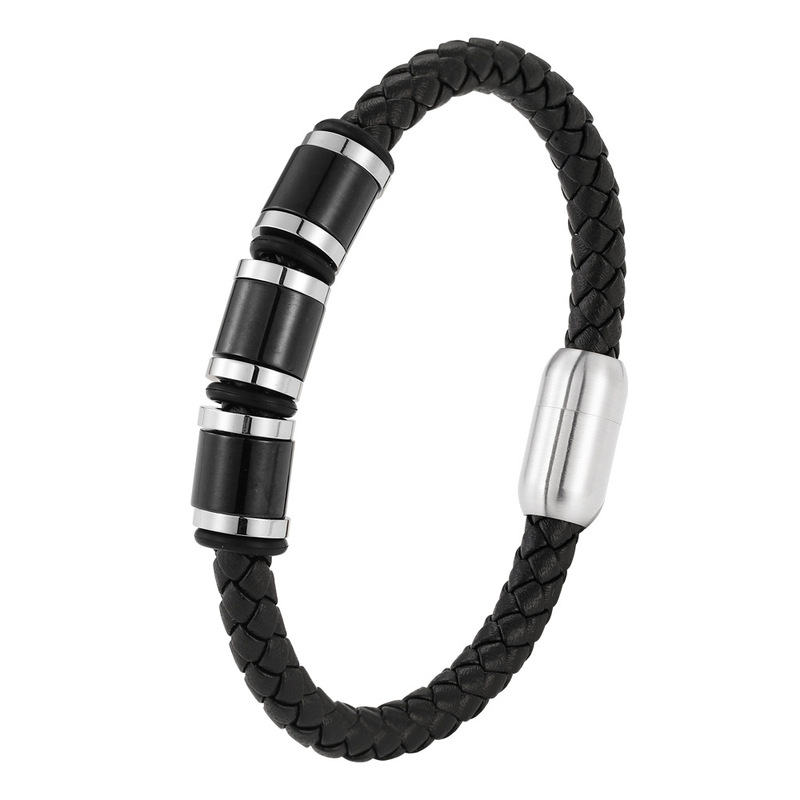 Cross-border hot-selling European and American style fashion seven-pulse multi-color stainless steel charm men's leather rope leather bracelet jewelry