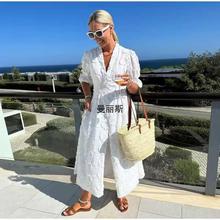 欧美外贸女装新款收腰显瘦绝美小白裙INS网红立体重工刺绣连衣裙