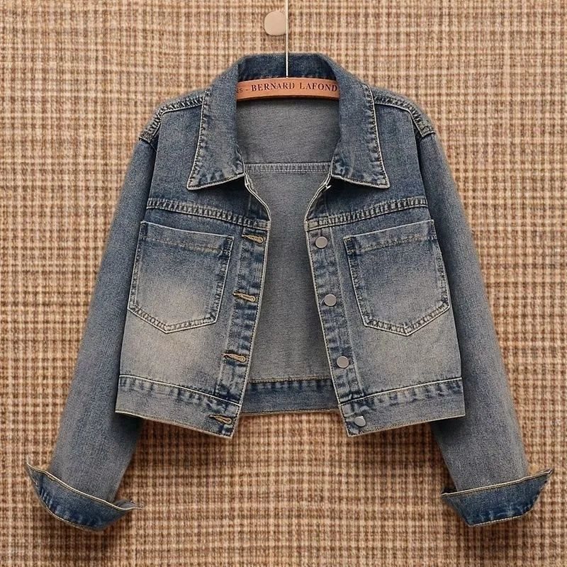 Women's short denim jacket, 2026 spring/autumn new style, Korean loose fit, versatile casual jacket for petite figures