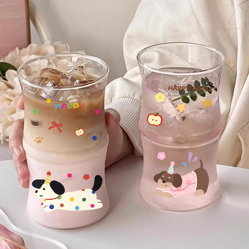 クリエイティブ竹カップ高価値インガラスウォーターカップ漫画かわいい家庭用耐熱ストローカップコーヒーカップ|undefined