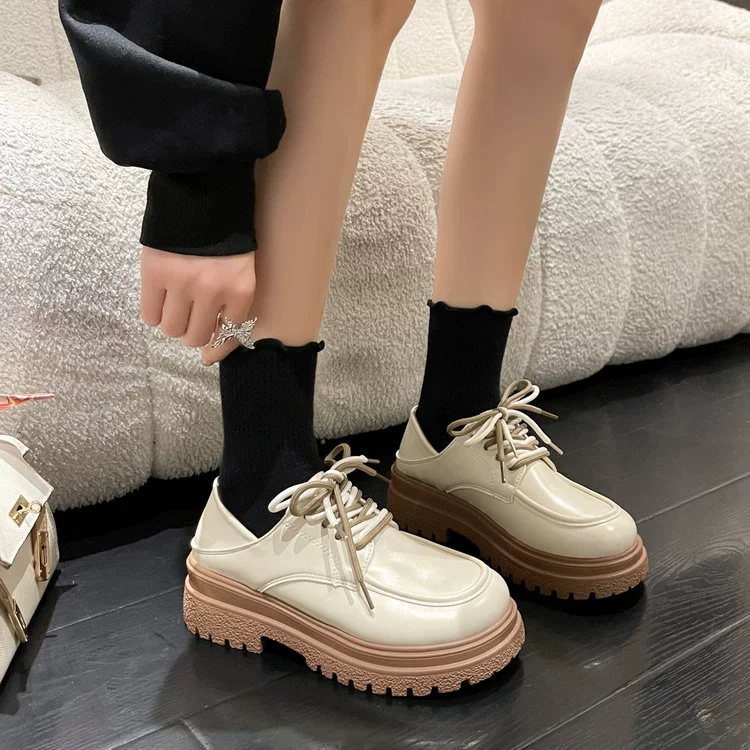 Женская Новинка 2023 года, повседневная кожаная обувь на толстой подошве, однослойная обувь на толстом каблуке в стиле ретро, универсальные лоферы, британская женская обувь