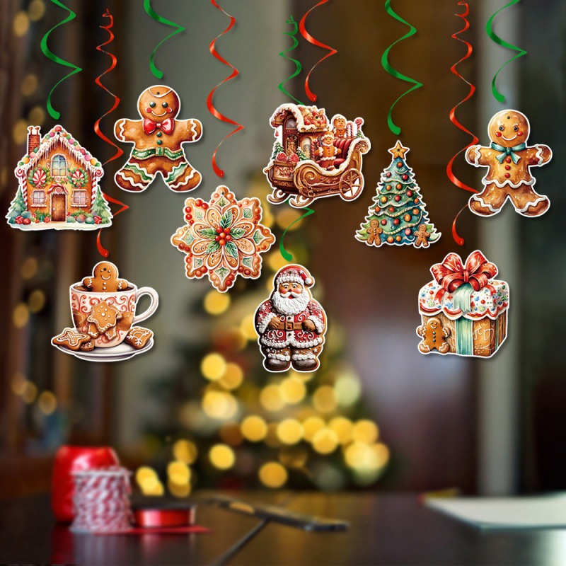 Nueva decoración navideña europea y americana, colgante en espiral, colgante en espiral de hombre de jengibre, artículos de decoración para fiestas navideñas