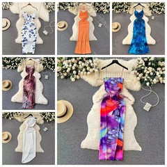 Amazon ヨーロッパとアメリカのホットガールサスペンダーロングスカート夏の女性のストラップデザインタイトなヒップスカート混合色混合モデルバッチ