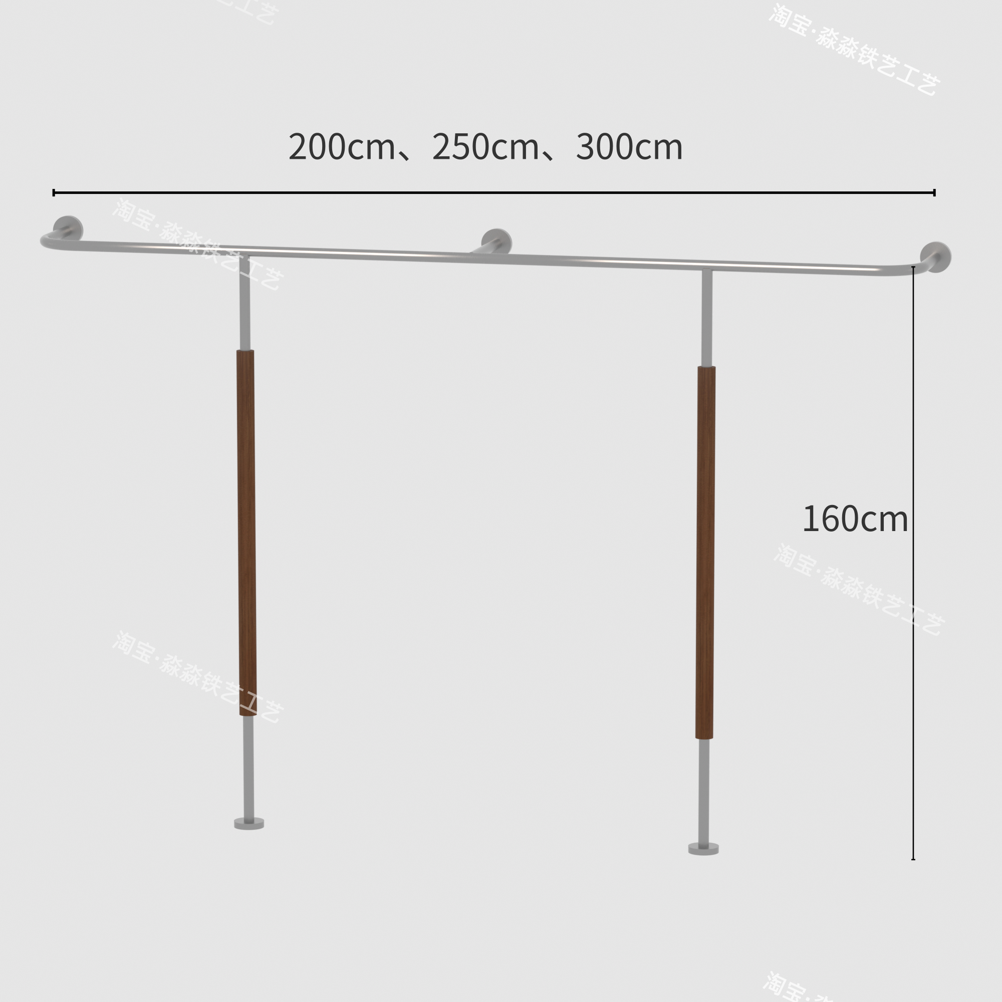 ✅ Clothing Store Walnut Grain Wall Display Rack Stainless Steel Clothes Hanger Antique Style T-Shaped Wall-Mounted Display