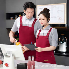 帆布围裙定印logo印字餐饮专用防水防油奶茶咖啡饭店厨房工作服女