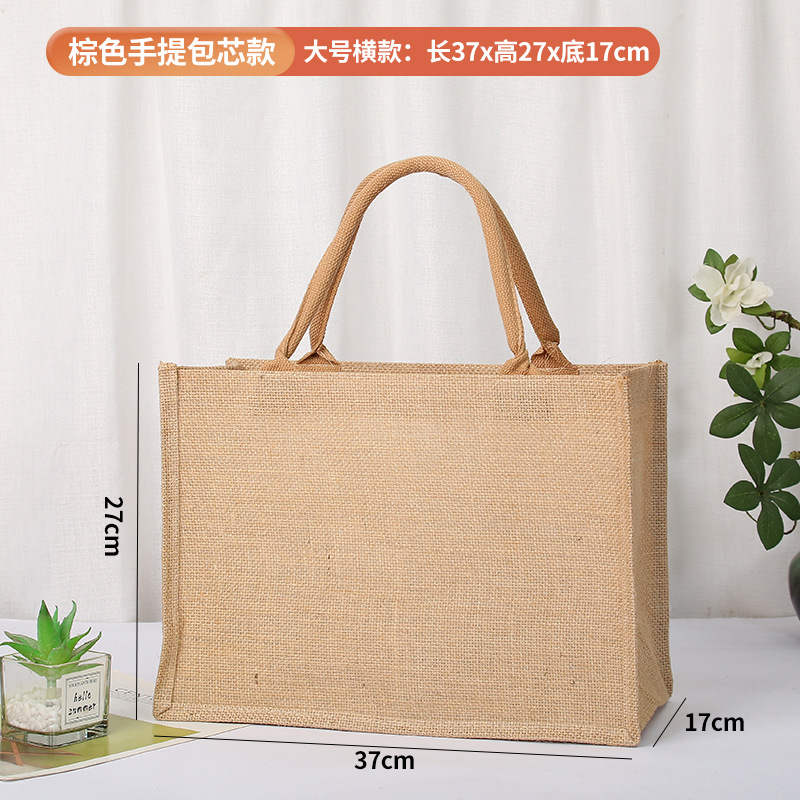 En stock bolsa de lino logotipo imprimible yute bolso de compras Muji en blanco DIY bolso de yute pintado a mano