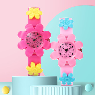1pc Popular Primary School Student Watch Cartoon Flower Children's Silicone Pink Flower Watch
