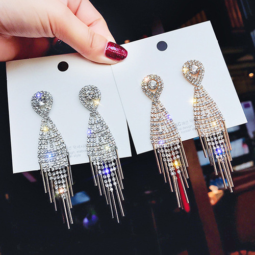 2pairs S925 silver needle stud tassels bling earrings with diamonds long tassel earrings 2021 earrings temperament earrings