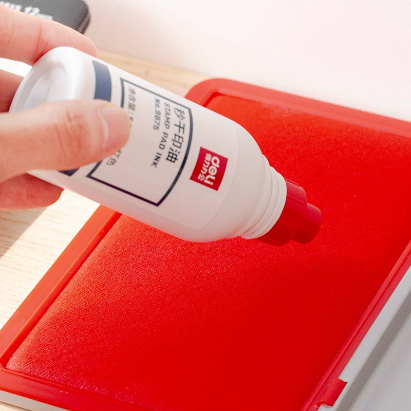 Deli 9875 Seconds Dry Stamp Oil Water-based Red Quick-drying Stamp Oil Financial Atomic Ink Pad Indonesian Ink
