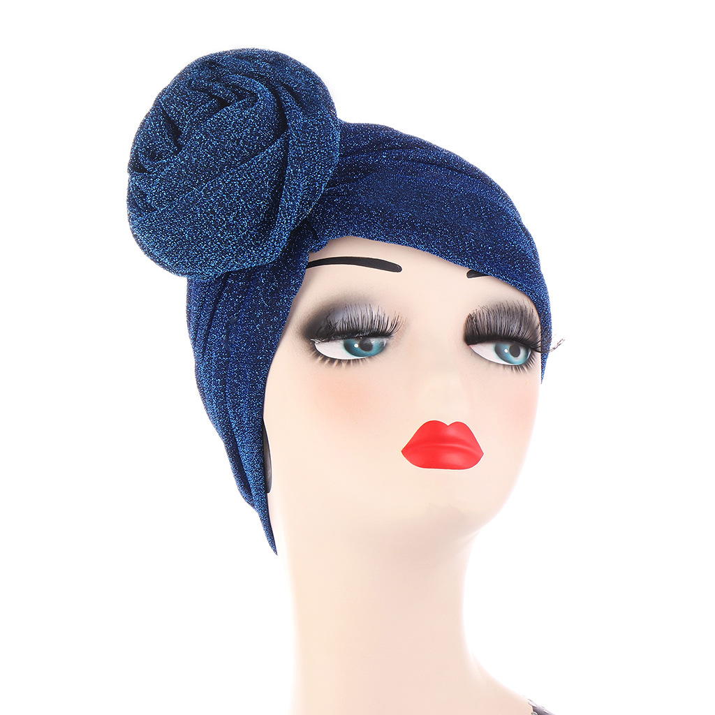 Muslimischer Turban-Hut, modischer, plissierter indischer Hut, mehrfarbig, helle Seide, indischer Hut, Rosenblüten-Pullover-Hut_voghion.com