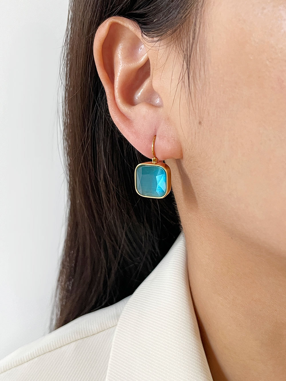 Simple Style Square Stainless Steel opal Plating Drop Earrings 1 Pair