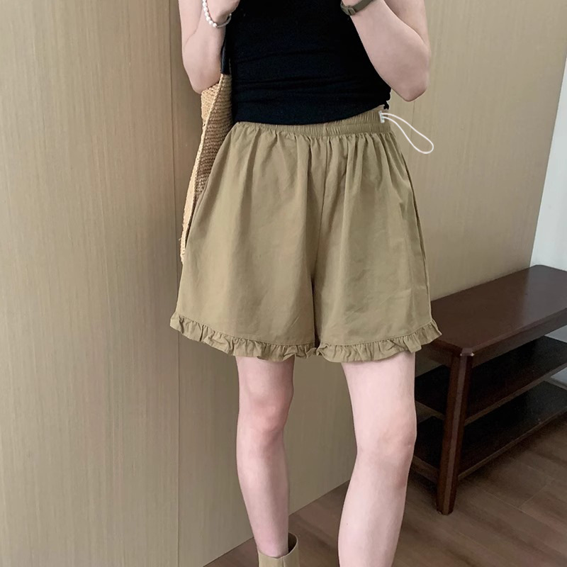 Maternity Pants Simple Style Ruffled Shorts 2025 Summer New Korean Versatile Casual Straight Pants 12159