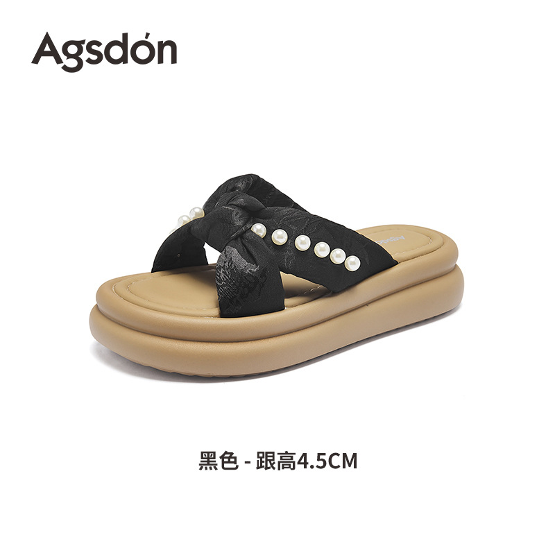 Augustion zapatillas de suela gruesa para mujer, 2025 verano nuevo estilo francés con falda, zapatillas de playa casuales de fondo suave