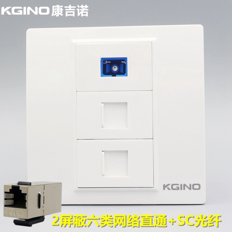 2个屏蔽直通网络+光纤面板86型暗装千兆屏蔽电脑模块光纤面板家装