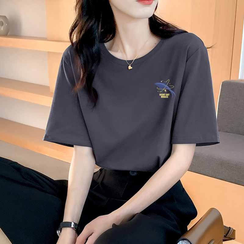 ゆるい純綿半袖tシャツ女性の夏服の新商品の中に上着の肩のデザイン感があります。|undefined