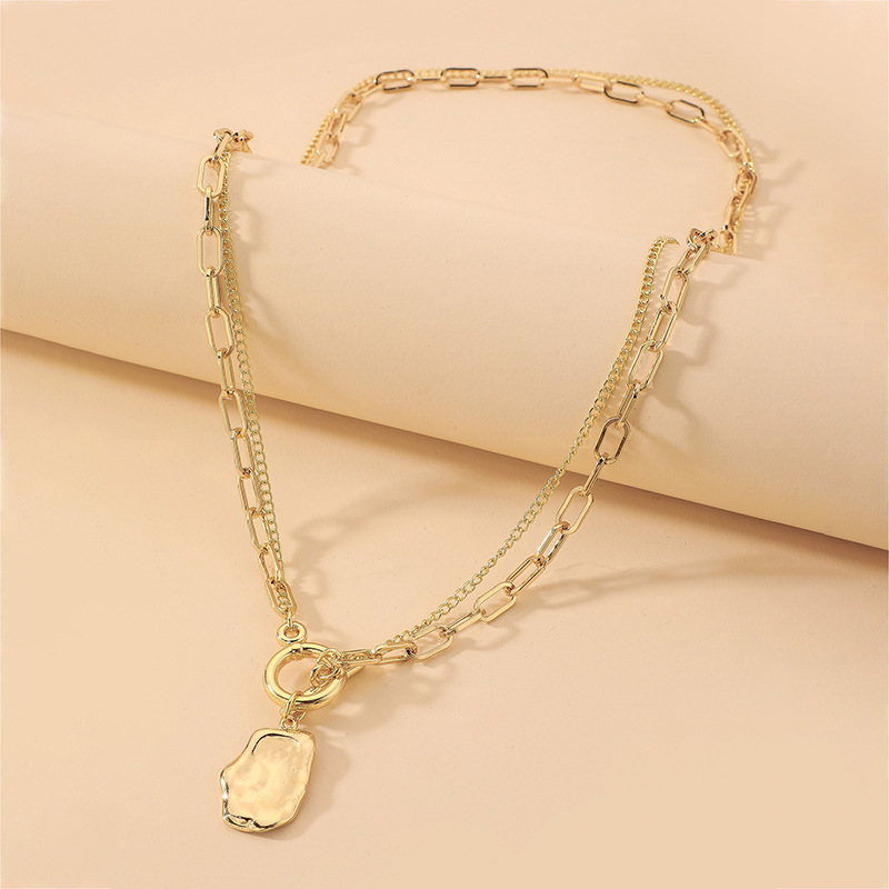 fashion style new doublelayer chain OT buckle metal geometric pendant necklacepicture7