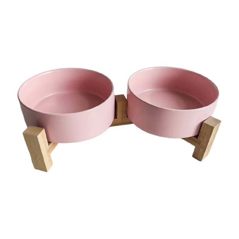 Mascota perro comida tazón gato tazón de cerámica gato tazón aumento de bambú marco protección columna cervical beber tazón anti-golpe