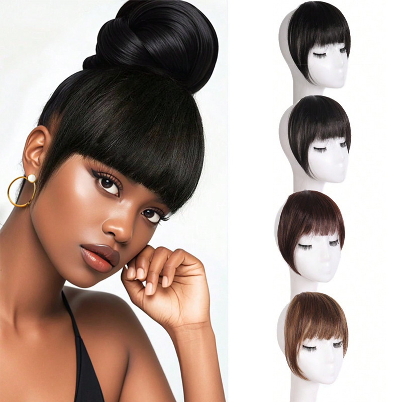 European and American Wholesale Yaki Silk Thickened Fluffy Hairpiece with Side Bangs for Women, Hair Clip Style with Three Clips