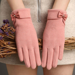 2024 Cross-Border Hot-Selling Fashion Gloves Autumn and Winter Warm Imitation Rabbit Velvet Gloves Women's Leather Knot Gloves Ready for Sale