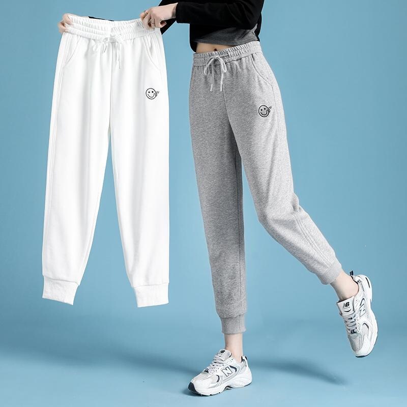 Women's Summer Thin Sports Pants, Loose-Fitting Joggers, Cropped Carrot Harem Pants with Drawstring Cuffs