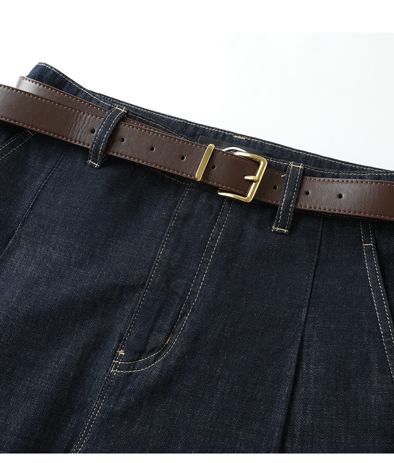 Quần ống rộng denim cạp cao phong cách retro cho nữ, form suông thoải mái tôn dáng — Xanh tím than chi tiết 13