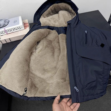 男童加绒棉衣儿童冬季加厚连帽外贸棉服2025新款中大童派克服大衣