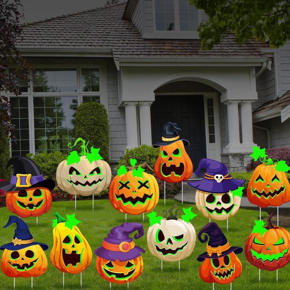 新款万圣节南瓜庭院地插牌户外草坪鬼节夜光装饰牌防水派对标志