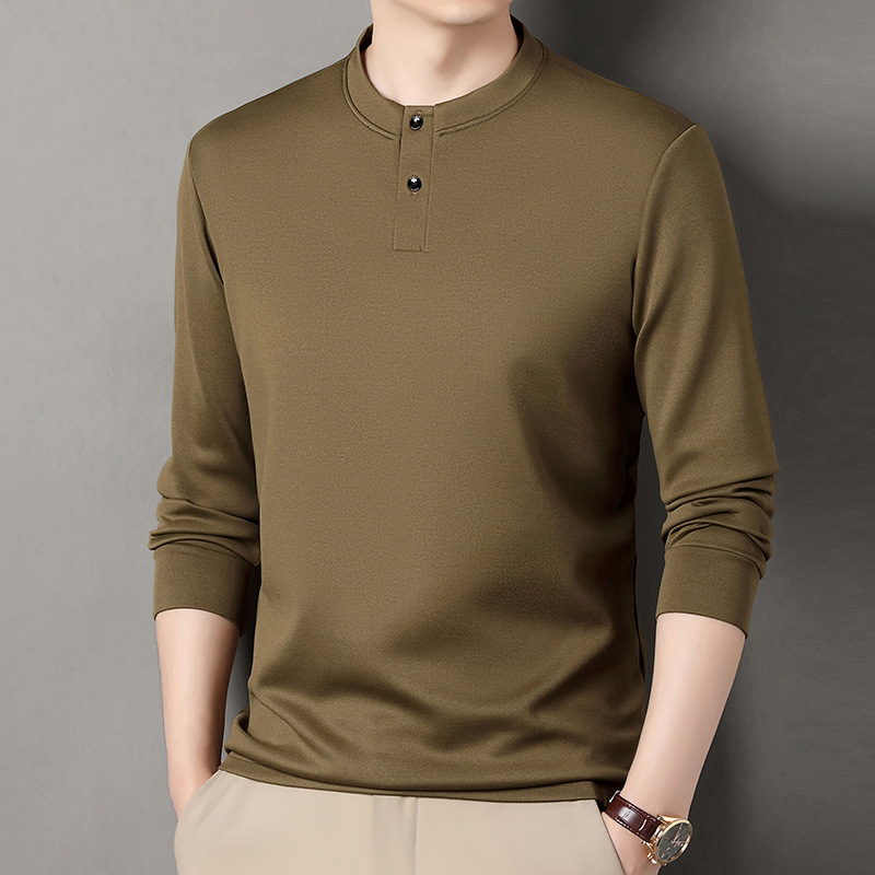 Wool Mulberry Silk Stand Collar Bottoming Shirt 2023 Autumn and Winter Pure Color Long-Sleeved T-Shirt Men's Round Neck Brushed Intimates for Men