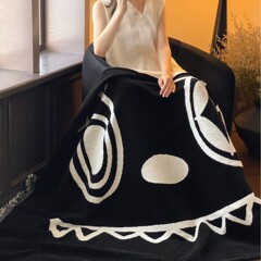 时尚搞怪大眼睛黑秋冬雪尼尔毯针织露丝绒沙发毯办公室午睡披肩毯