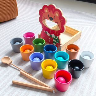 Montessori Early Education Baby Concentration Training Ball and Cup Color Recognition Matching Spoon Hand-Eye Coordination Teaching Toy