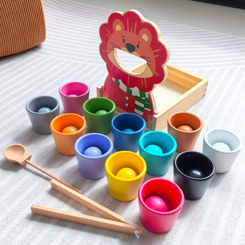 Montessori Early Education Baby Concentration Training Ball and Cup Color Recognition Matching Spoon Hand-Eye Coordination Teaching Toy