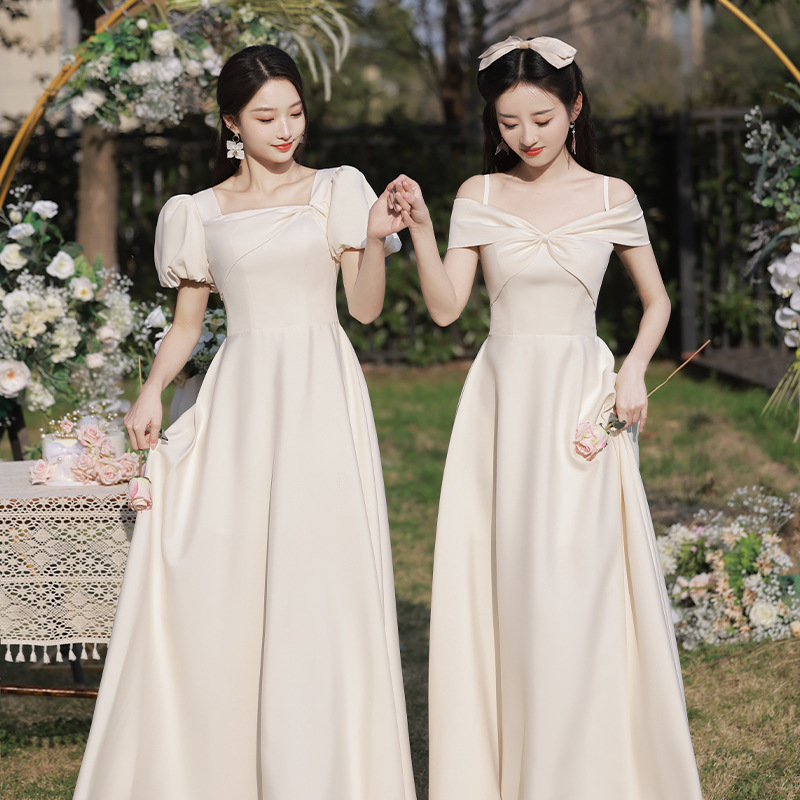Bridesmaid Dress Champagne Color 2025 New Spring High-End Fairy Slim Graduation Dress Best Friend Sister Dress
