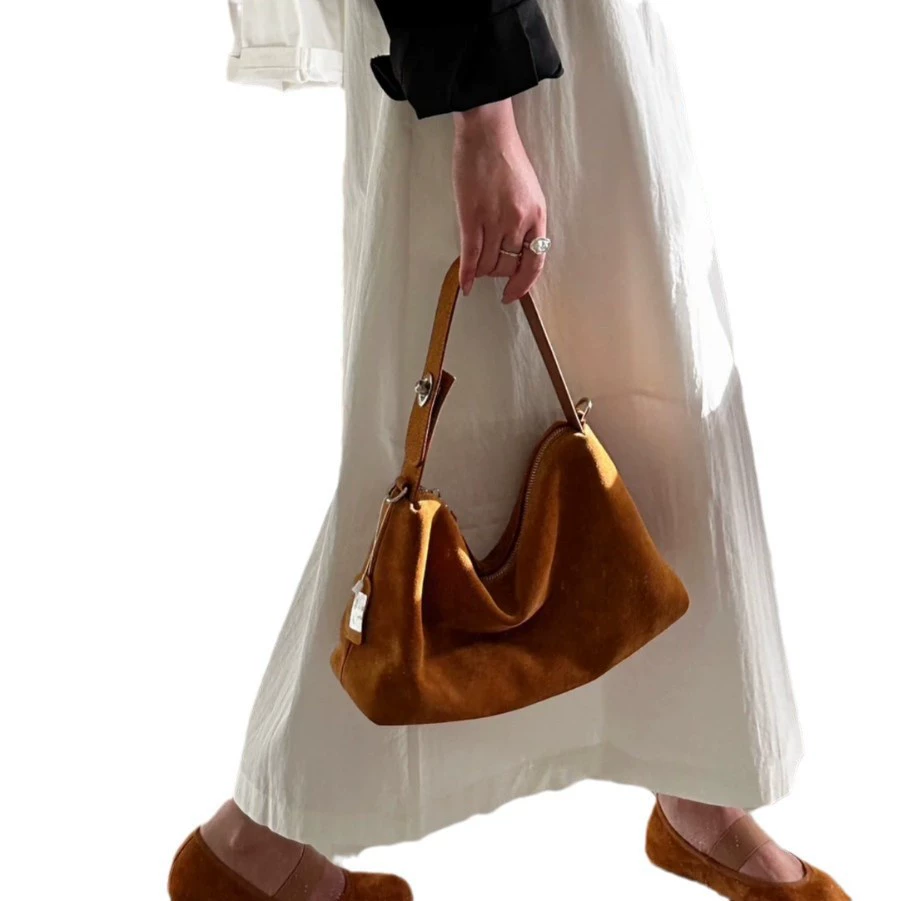 Matte leather shoulder bag, genuine leather