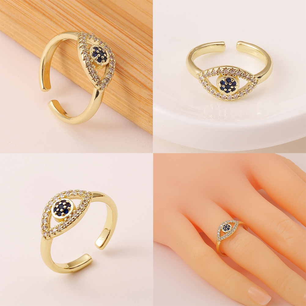 Fashion Enamel Drip Oil Evil Eye Retro Copper Tail Ring Wholesale display picture 2