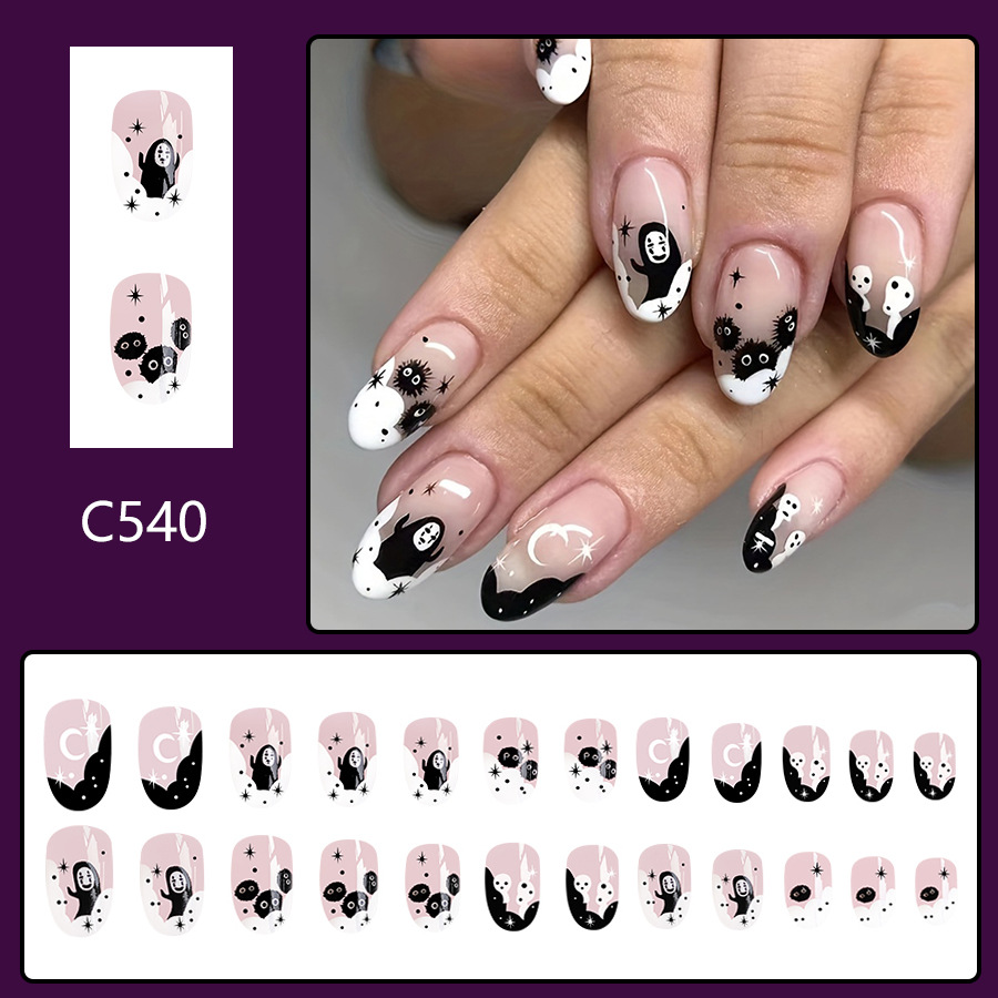 Short Glow Face Halloween Cute Black Coal Ball Weird Ghost Faceless Men's 20.24 million Holy Festival Nail Art New 24 Pieces_voghion.com