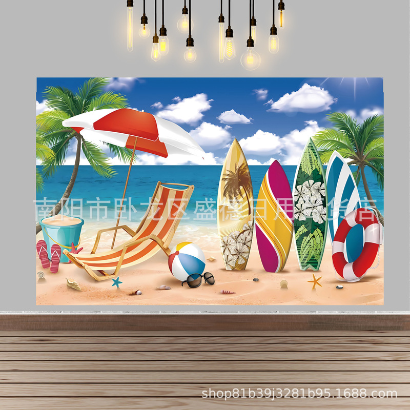 Tropical Beach surfboard photo banner foreign trade Birthday baby shower wedding party props photography background cloth