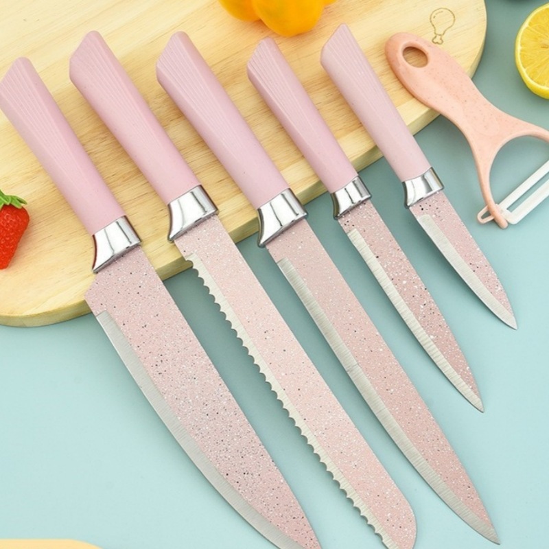 Comercio exterior Venta caliente en stock cielo estrellado estilo Spray punto Vieira manejar seis piezas conjunto combinación cuchillos de cocina de acero inoxidable herramientas de cocina