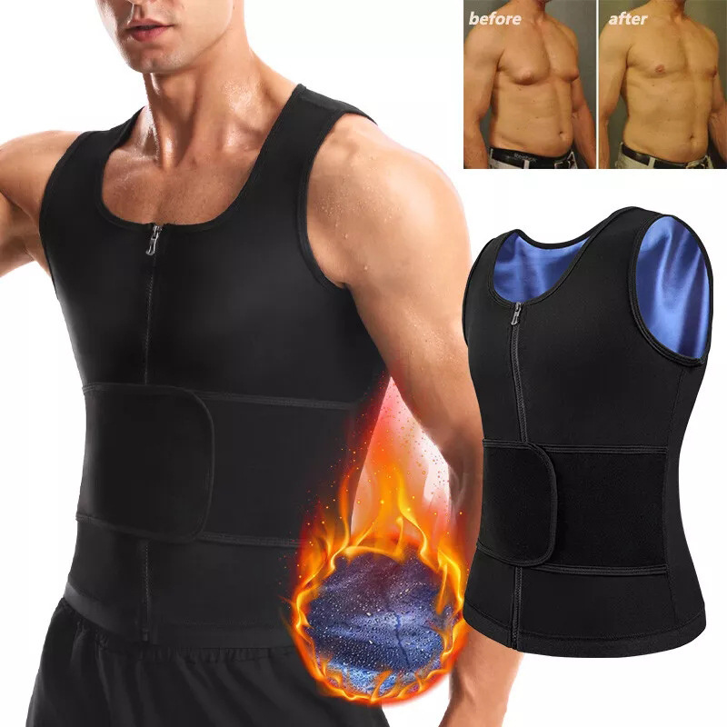 Men's Sauna Sweat Waist Trainer Body Shaping Vest Zipper Single Belt Sweatshirt Fitness Vest