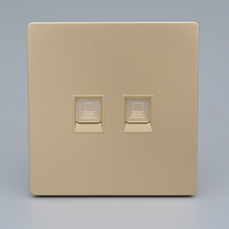 香槟色双口空白电脑信息面板安普款六类七类网络电话插座不含模块