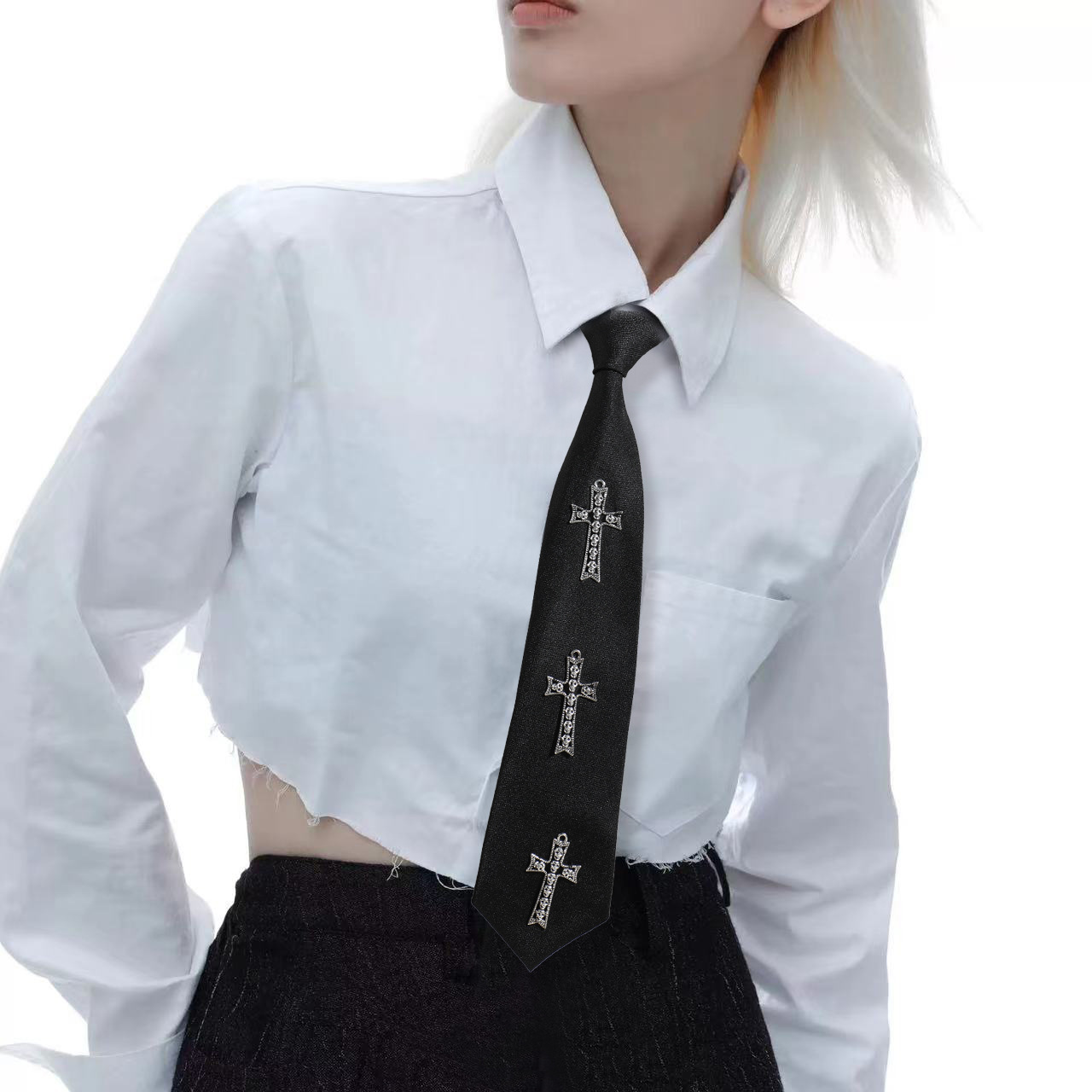 크로스보더 유럽과 미국의 십자가 해골 수제 넥타이 매듭 없는 펑크 스타일 잘 생긴 남성과 여성 할로윈