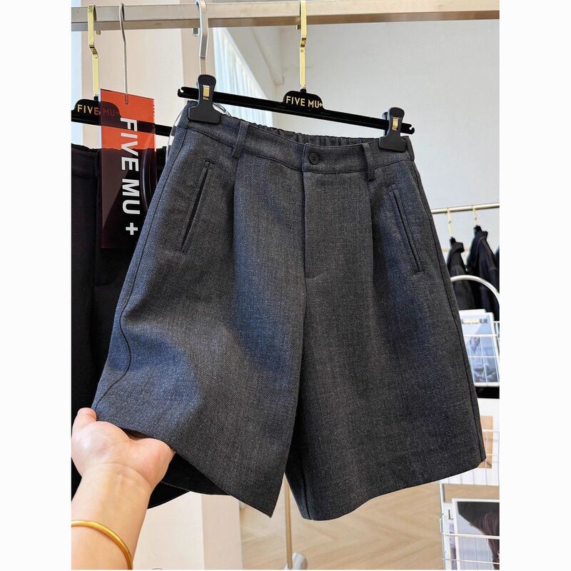 New Product with a Stylish Vibe, Unique and Extremely Attractive Elastic Waistband, Wide-Leg Straight Casual Suit Shorts for Women, Autumn New Product with a Stylish Vibe, Unique and Extremely Attractive Elastic Waistband, Wide-Leg Straight Casual Suit Shorts for Women, Autumn
