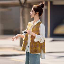 新中式复古立领盘扣提花马甲女2026春秋季新款坎肩高级感国风背心