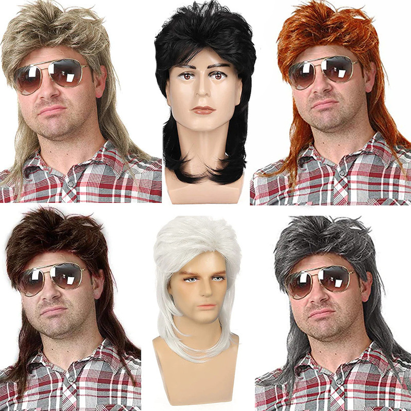 European and American Cross-border Baruisi 80 s Men's Mullet Wig Brown Cosplay Halloween Wig