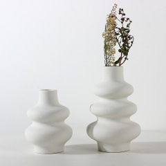 跨境創意米白色斑點陶瓷葫蘆胖圈圈花瓶套裝水培乾花家居客廳裝飾