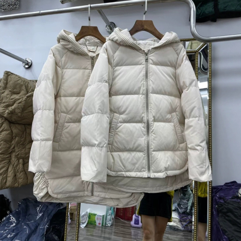 25年爆款针织帽羽绒服女时尚百搭休闲潮流拉链白鸭绒保暖连帽短款|undefined
